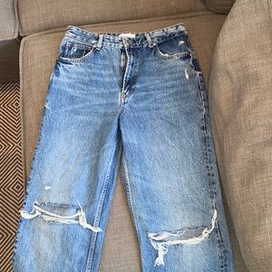 Zara wide leg distressed jeans